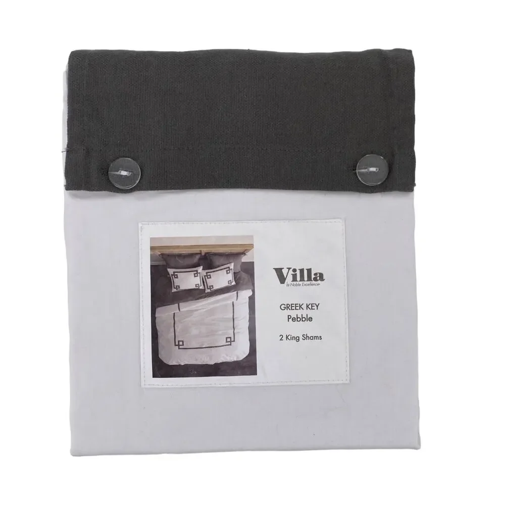 Villa Noble Excellence Greek Key Pebble Boarder Pillow Sham Set Gray White King